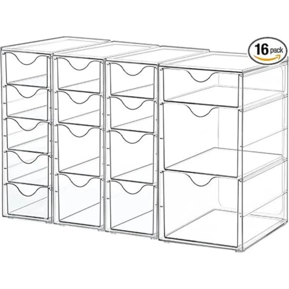 Acrylic Organizer with 16 Drawers (4 Set),Clear Storage Drawers for Office